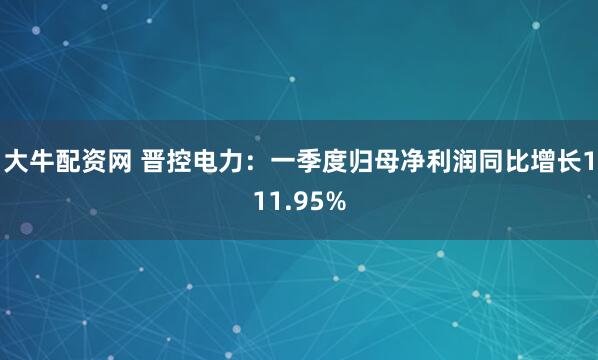 大牛配资网 晋控电力：一季度归母净利润同比增长111.95%