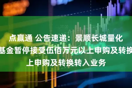 点赢通 公告速递：景顺长城量化精选股票基金暂停接受伍佰万元以上申购及转换转入业务